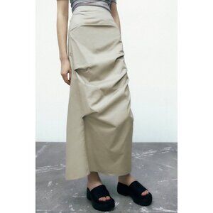 Zara Womens Ruched Maxi Skirt in Tan‎ Streetwear Minimalist Grunge Size XS